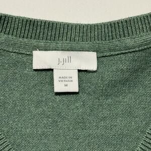 J Jill Green V Neck Ribbed Long Sleeve Sweater Green Cotton Silk Wool Medium